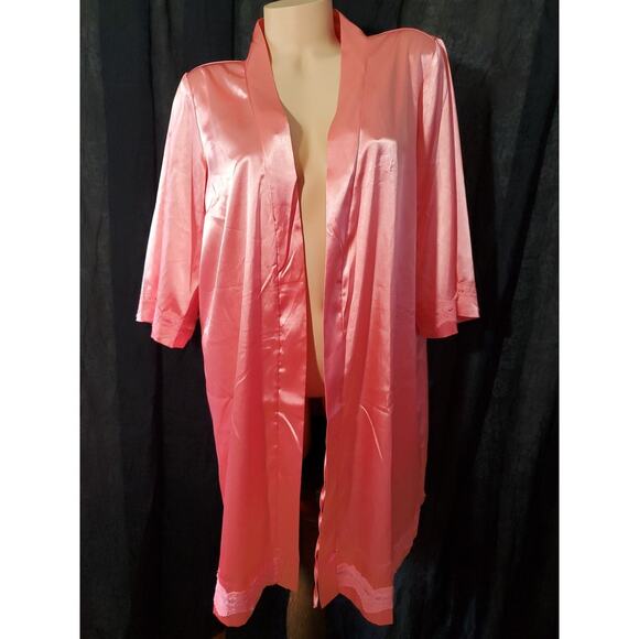 EKOUAER Women's Robe GLOSSY SATIN Coral Pink OPEN NO BELT Women's Small - Picture 1 of 9